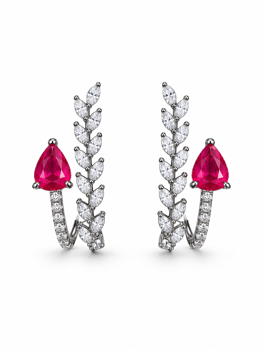 Ruby Leaf Vine Pear-Cut Earrings