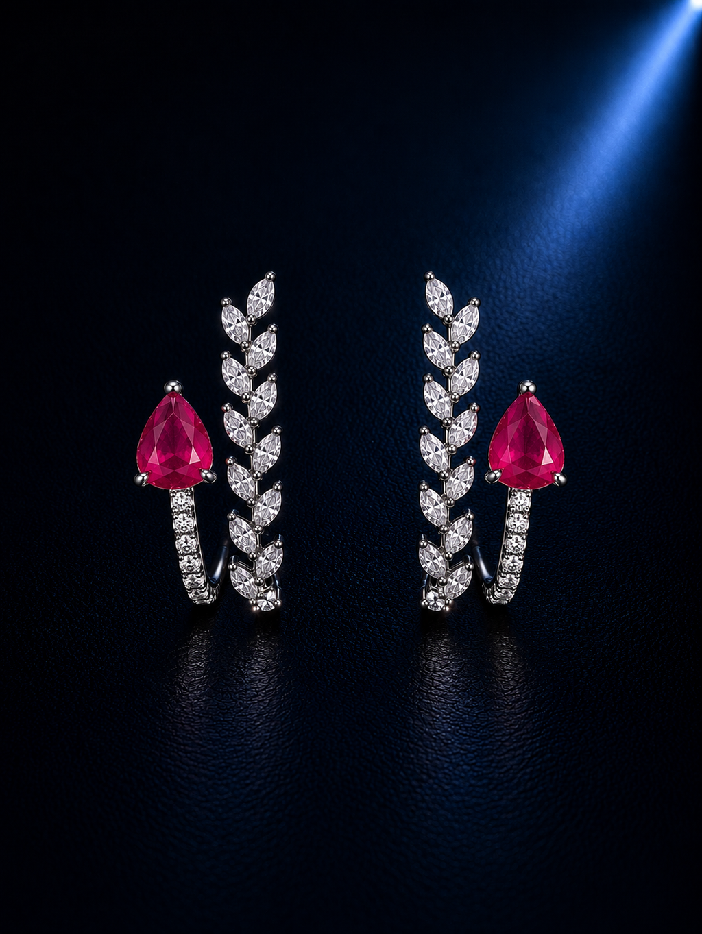 Ruby Leaf Vine Pear-Cut Earrings