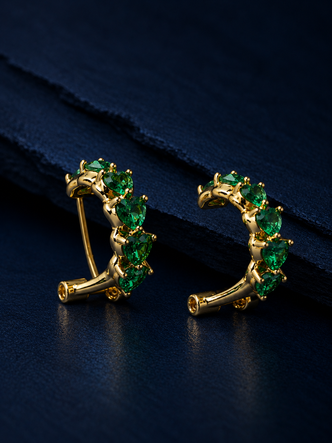 Emerald Green Luxe Heart CZ Huggie Hoops