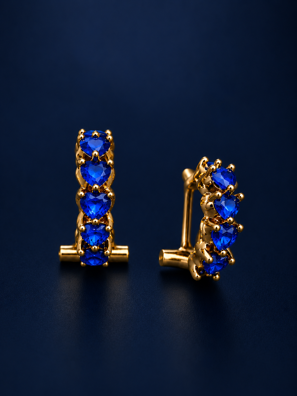 Sapphire Blue Luxe Heart CZ Huggie Hoops