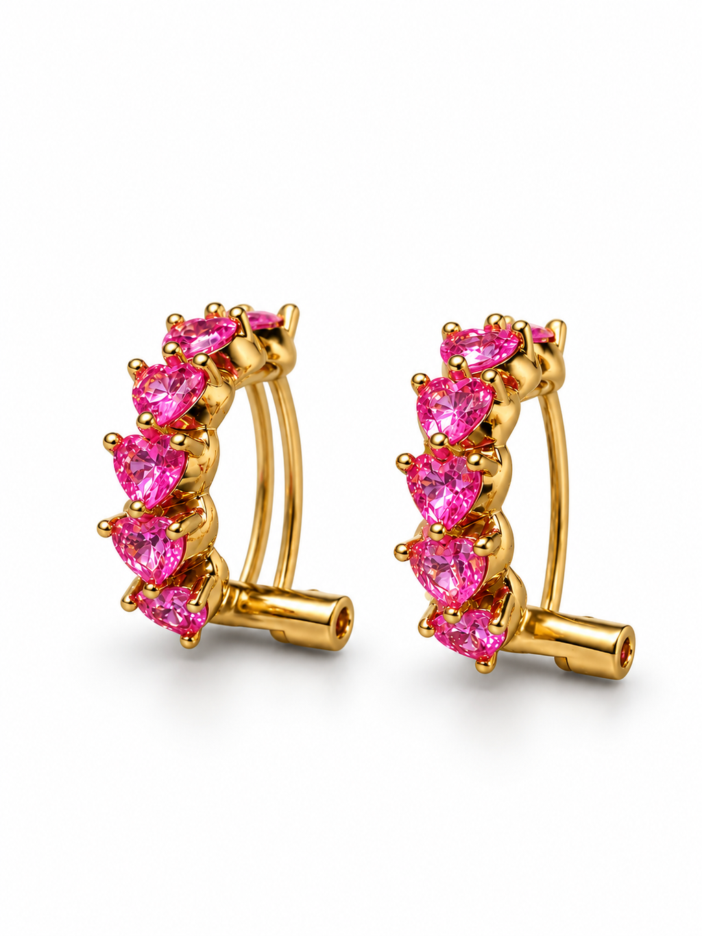 Pink Luxe heart CZ Huggie Hoops