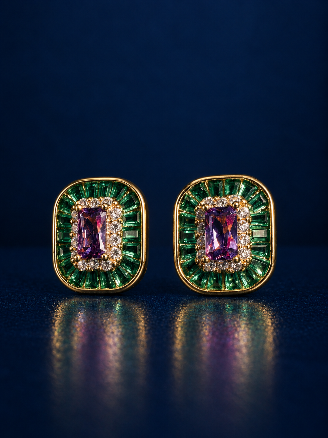Emerald Cut Baguette Halo Stud Earrings