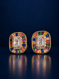 Multicolor Emerald cut Baguette Halo Stud Earrings