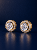 Round Halo CZ Statement Stud Earrings