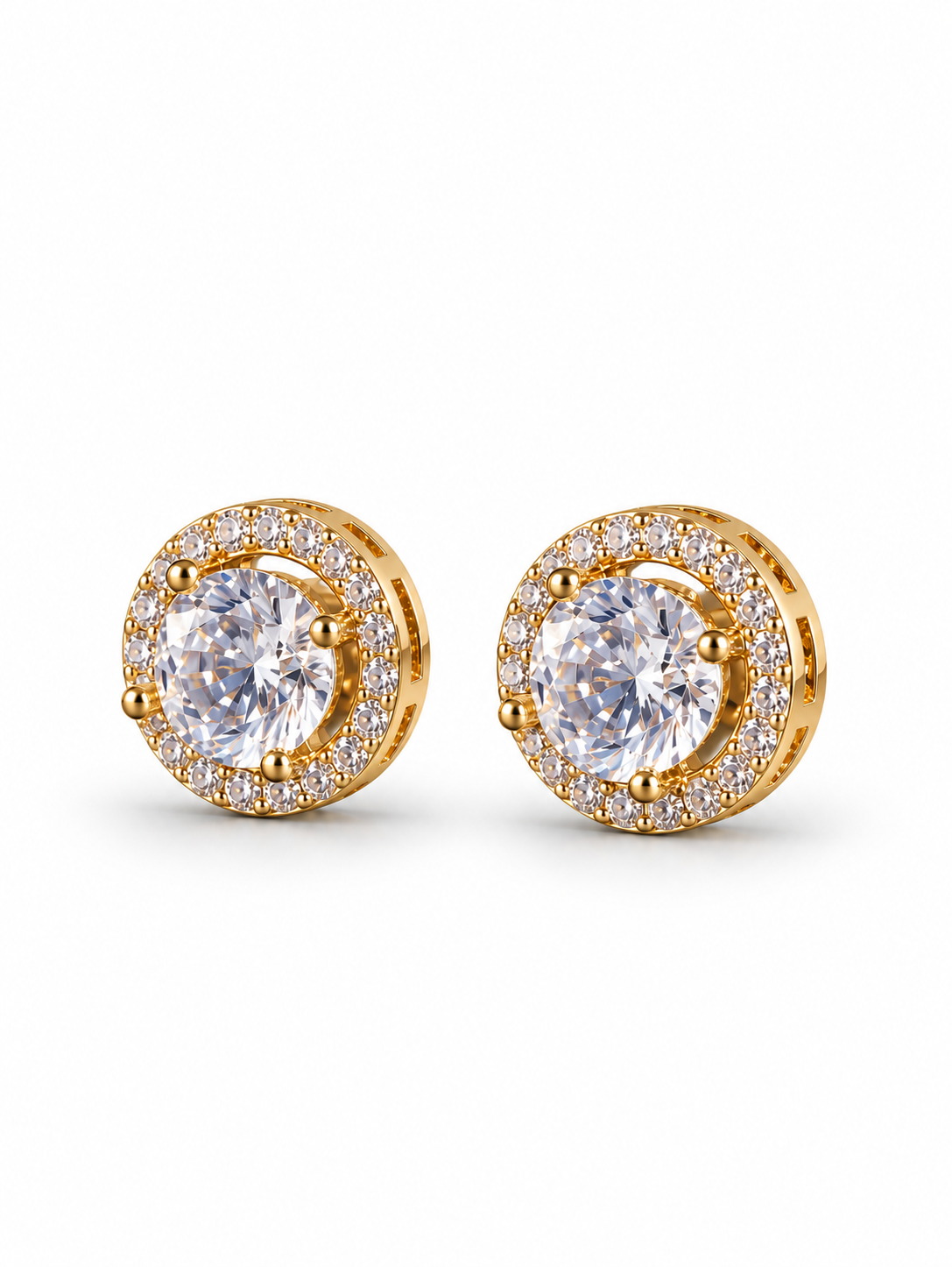 Round Halo CZ Statement Stud Earrings