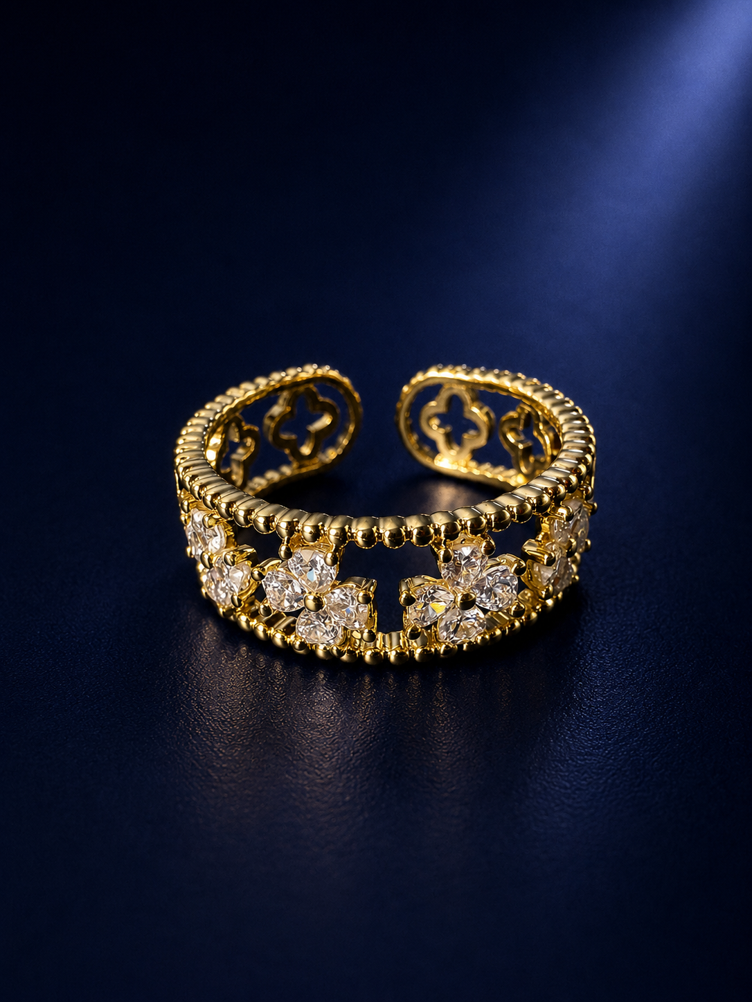 Floral Pavé Open Adjustable Cuff Ring