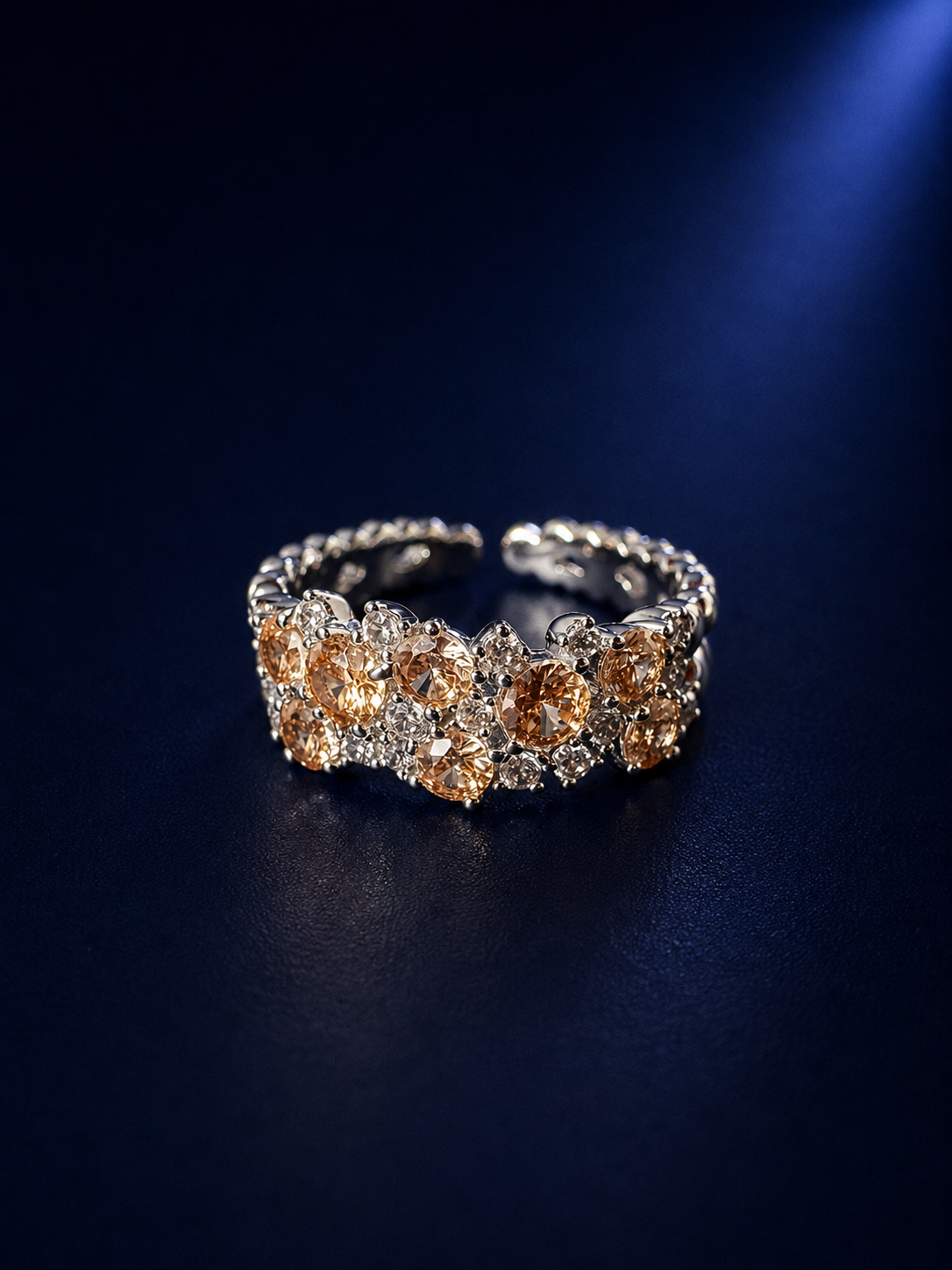 Champagne Floral Cluster Statement Ring