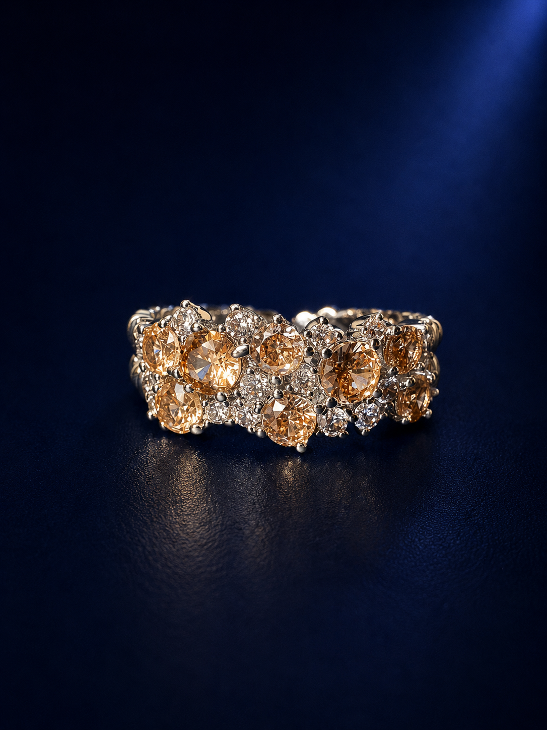 Champagne Floral Cluster Statement Ring