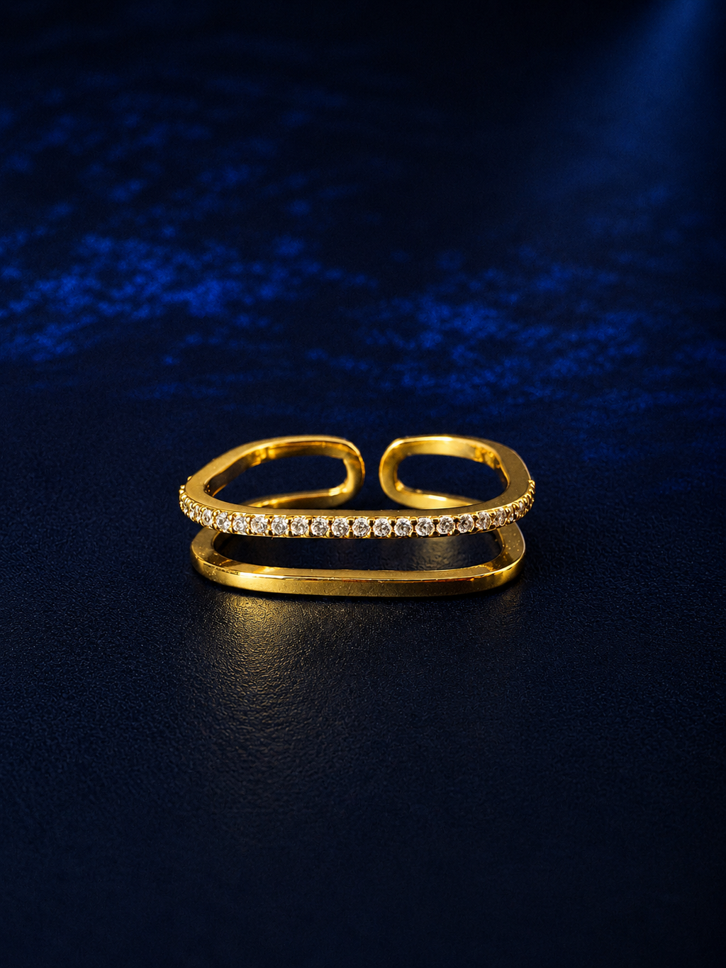 Gold Dual-Band Pavé Open Cuff Ring