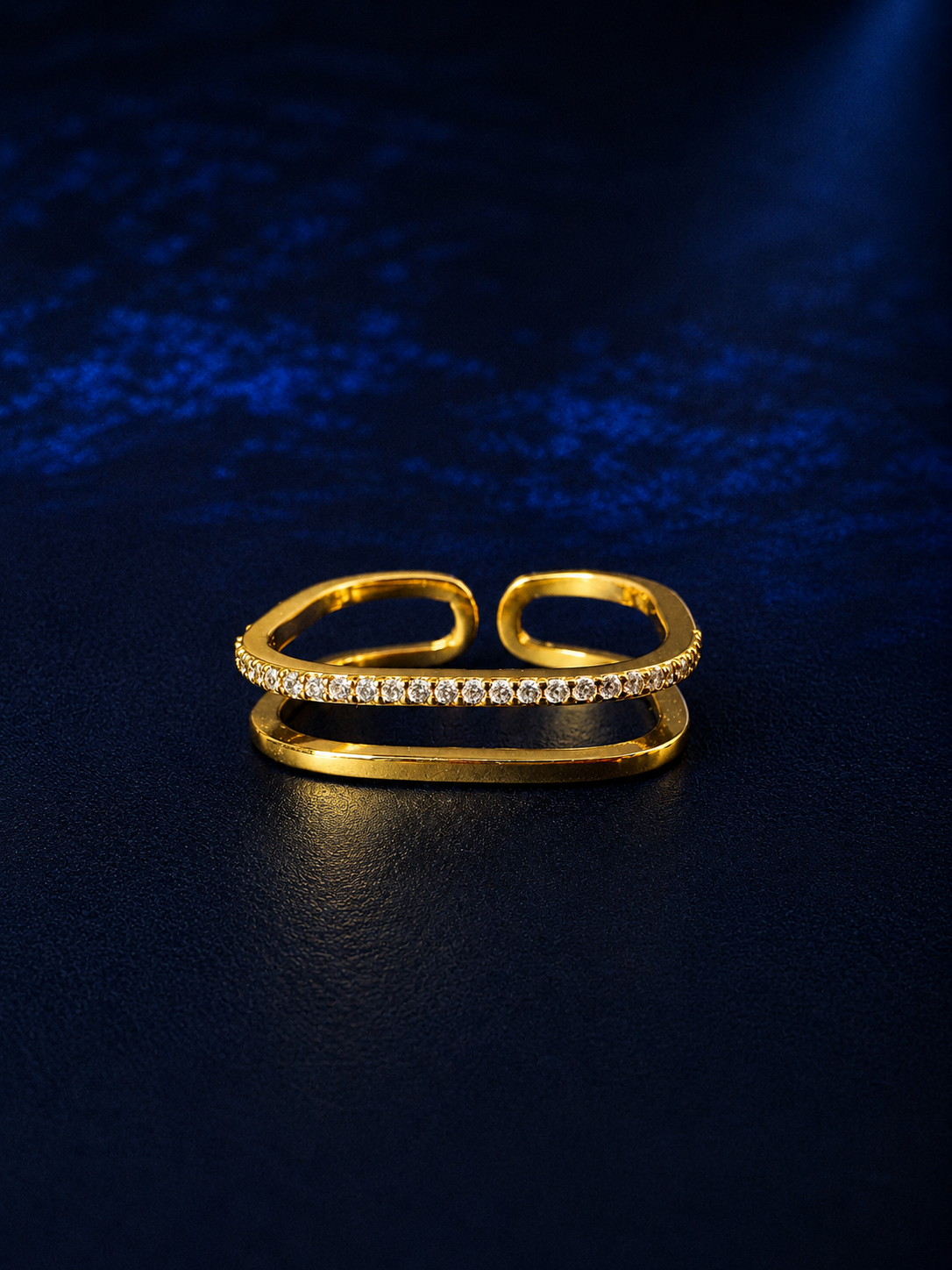 Gold Dual-Band Pavé Open Cuff Ring