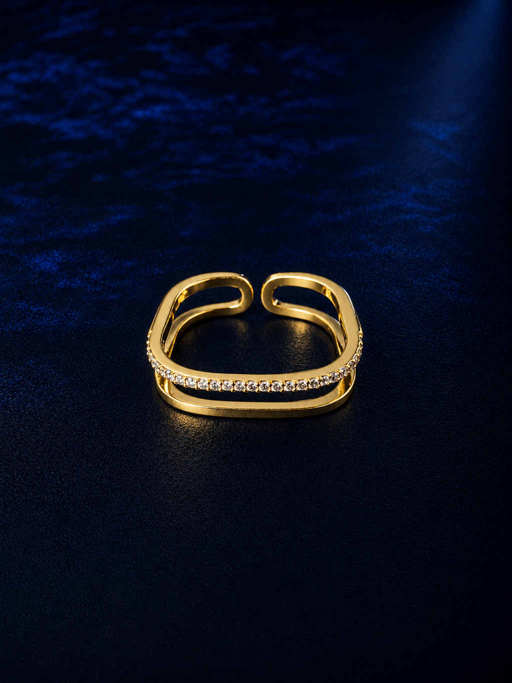 Gold Dual-Band Pavé Open Cuff Ring