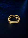 Gold Dual-Band Pavé Open Cuff Ring