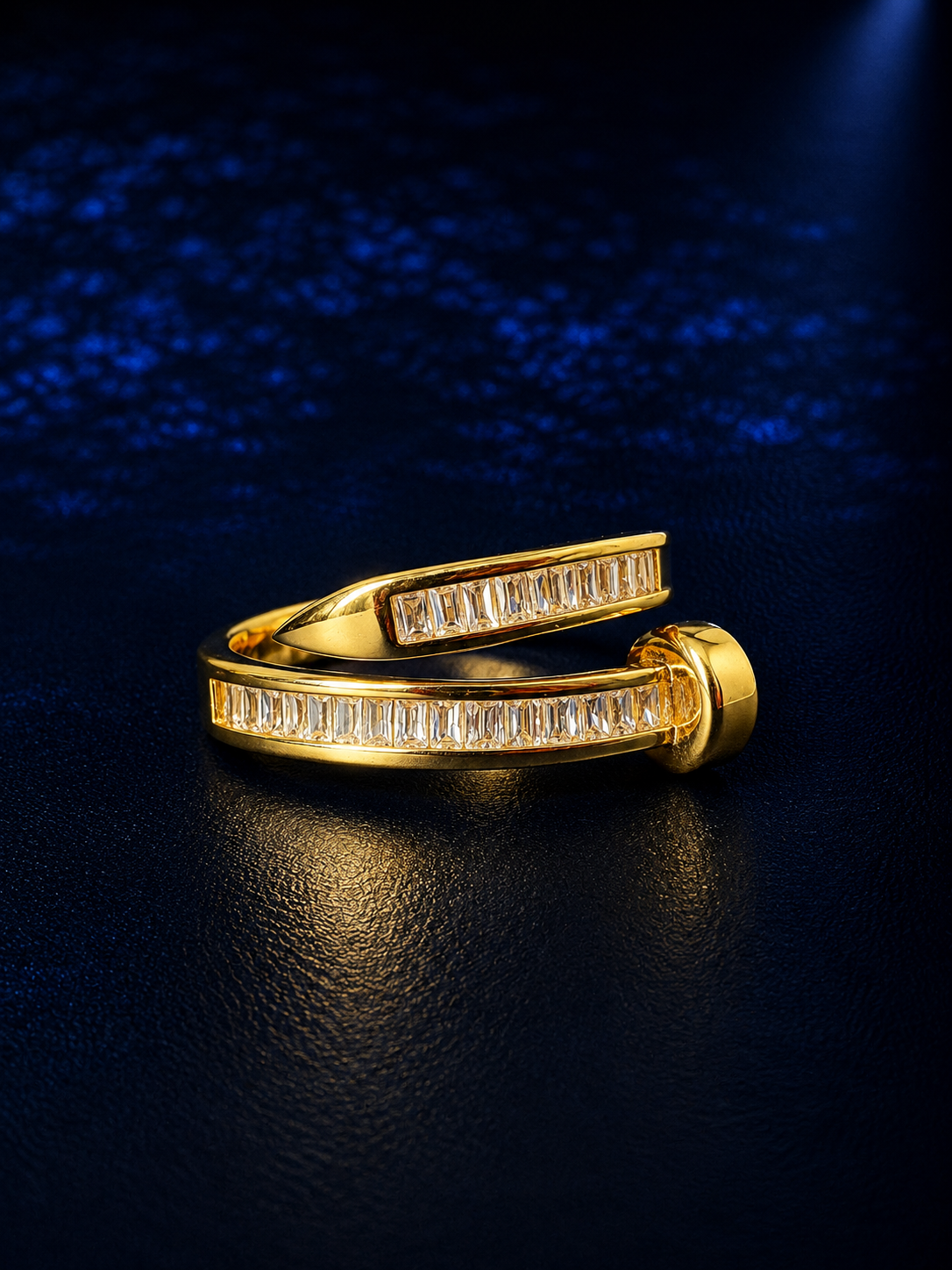Double-Band Baguette Crossover Ring