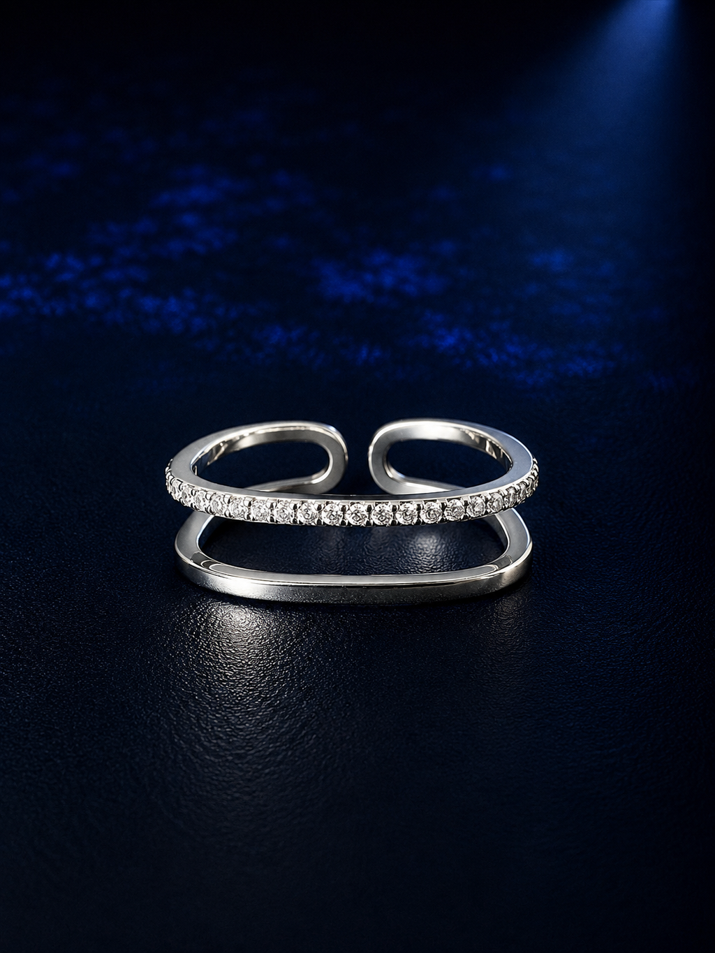 Silver Dual-Band Pavé Open Cuff Ring