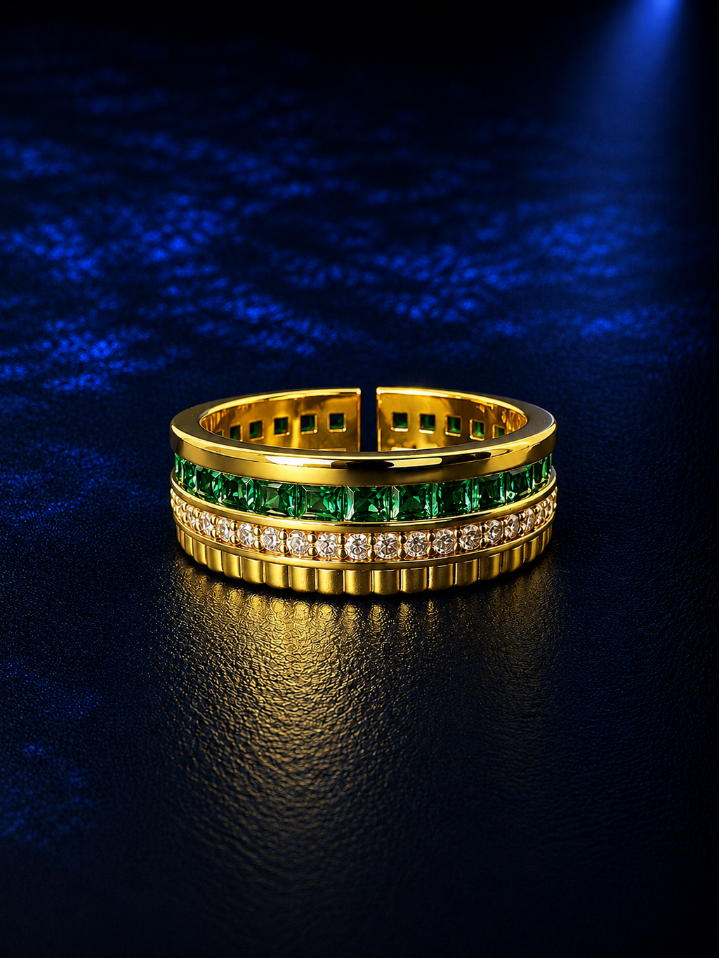 Emerald & Pavé Open-Band Ring