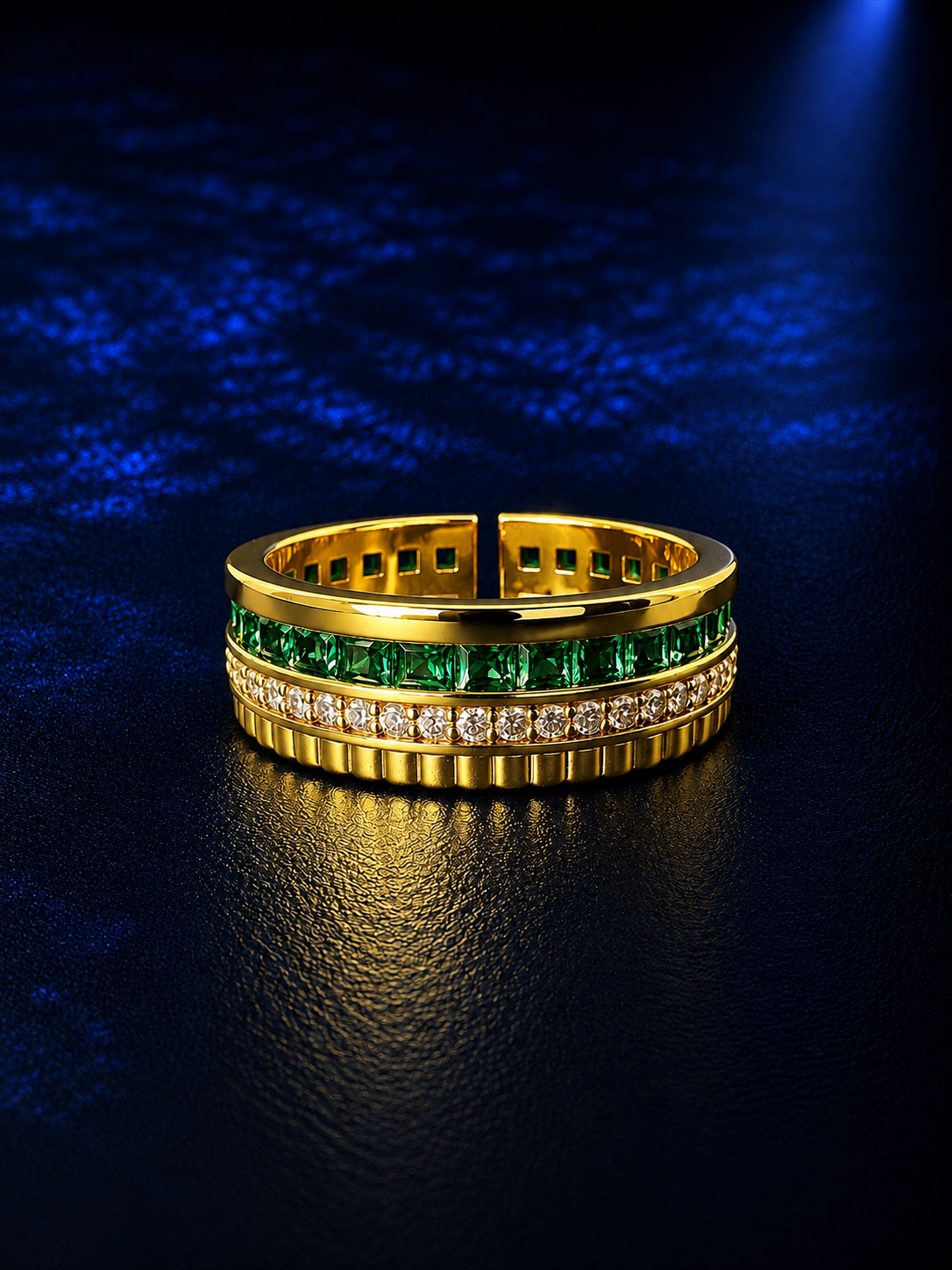 Emerald & Pavé Open-Band Ring