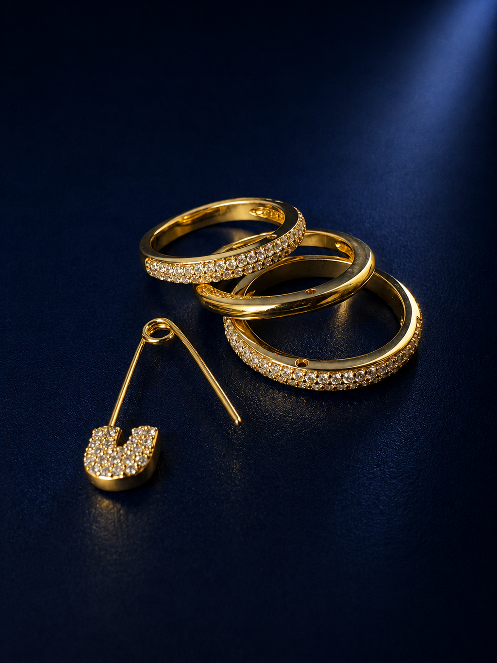 Triple-Band Pavé Safety Pin Ring