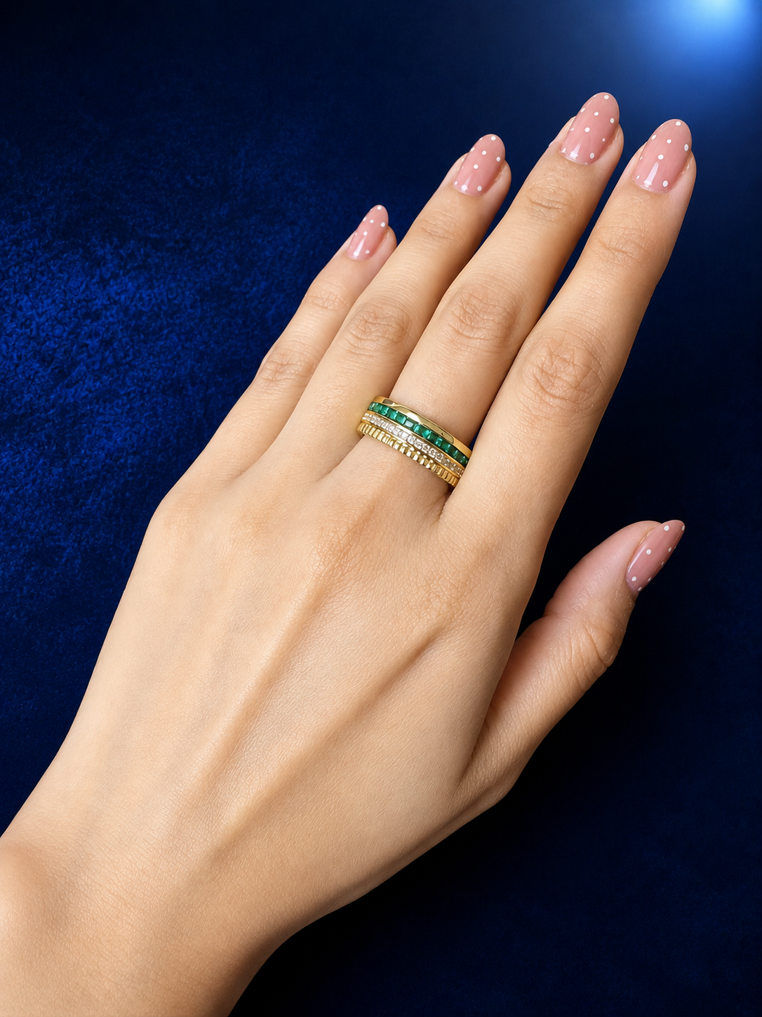 Emerald & Pavé Open-Band Ring