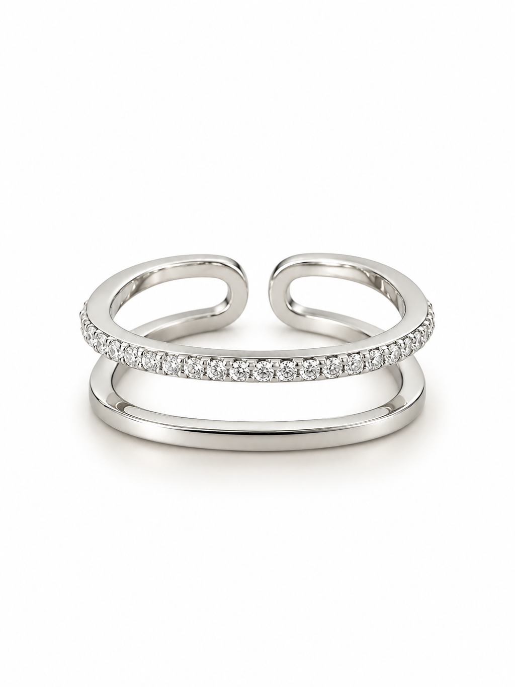 Silver Dual-Band Pavé Open Cuff Ring