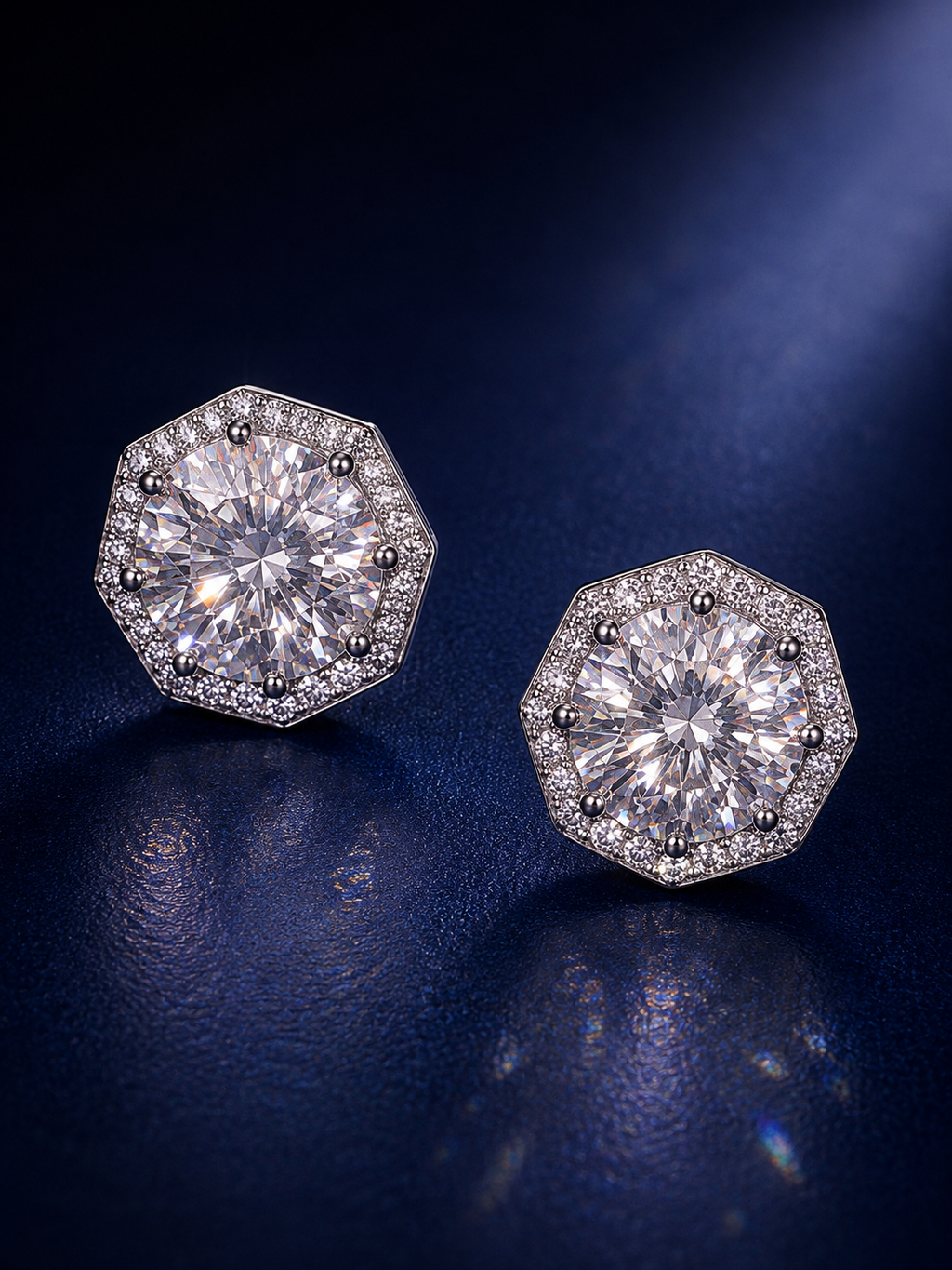 Elevated Clear Octagon Halo CZ Stud Earrings