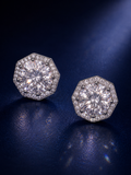 Elevated Clear Octagon Halo CZ Stud Earrings