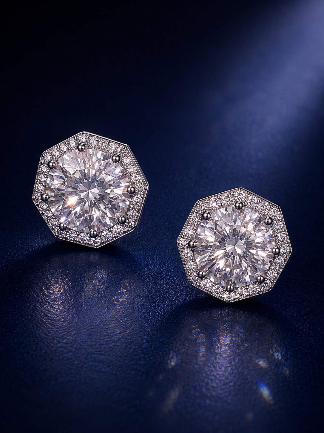 Elevated Clear Octagon Halo CZ Stud Earrings