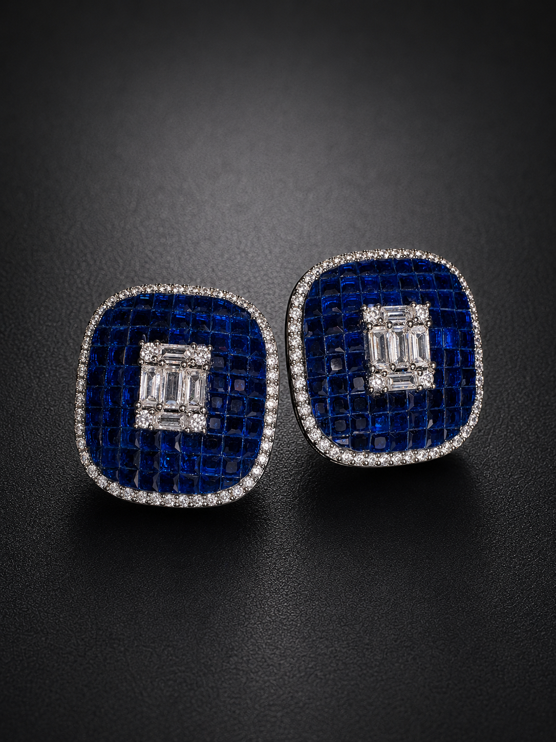 Navy Luxe Cushion Statement Stud Earring