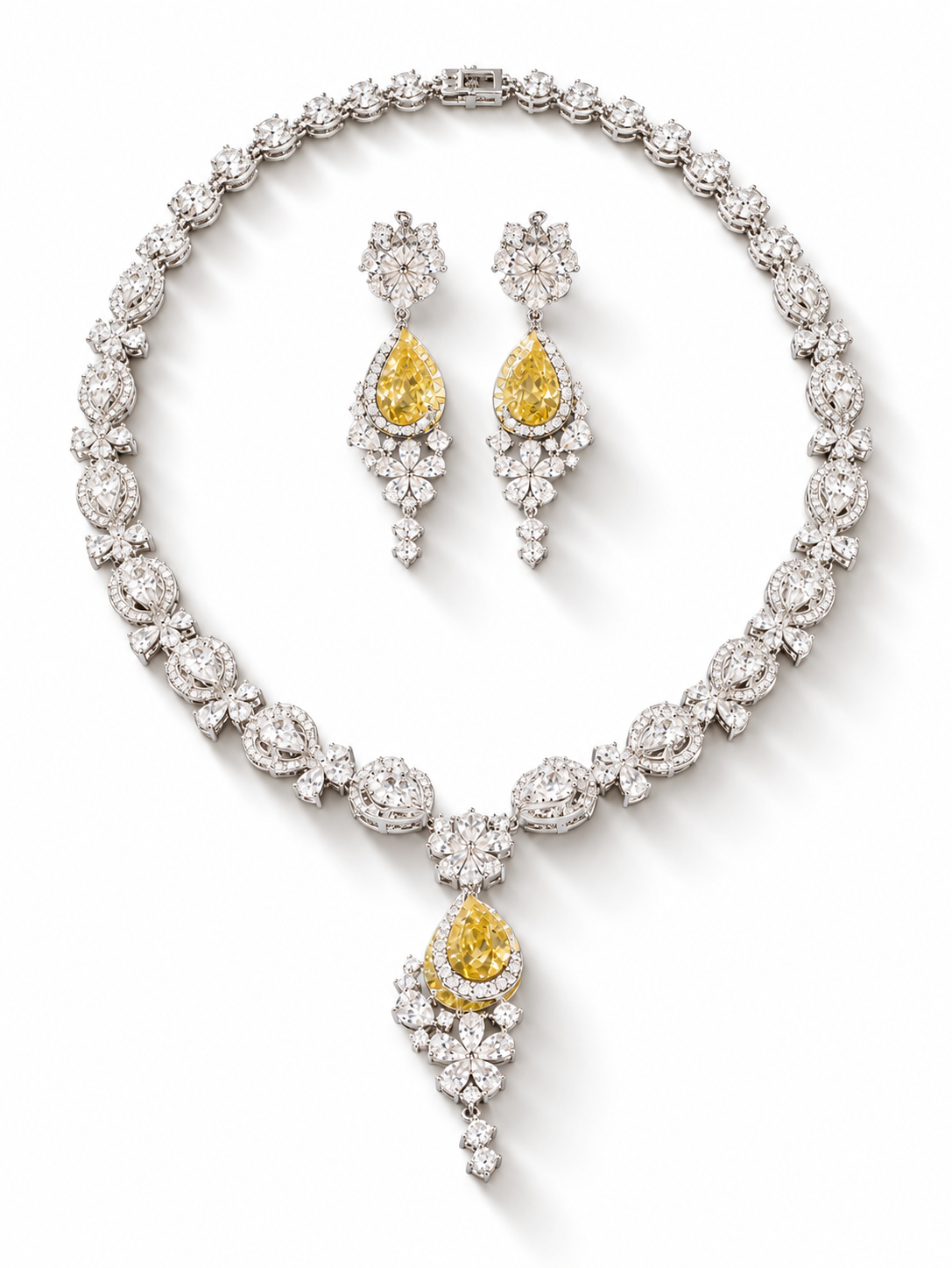 Floral Teardrop Overlap Necklace Set