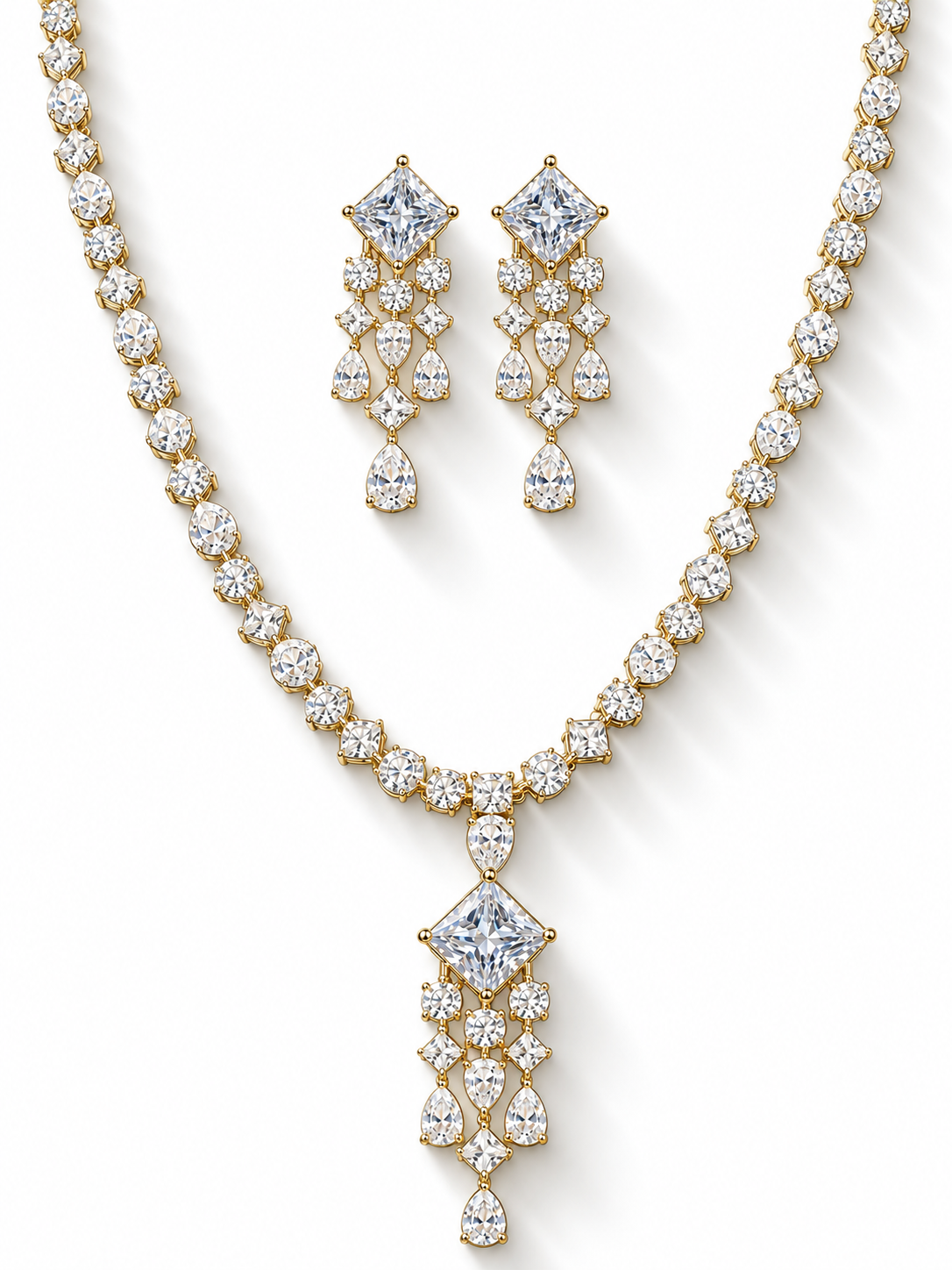 Princess Cut Cascading CZ Necklace Set
