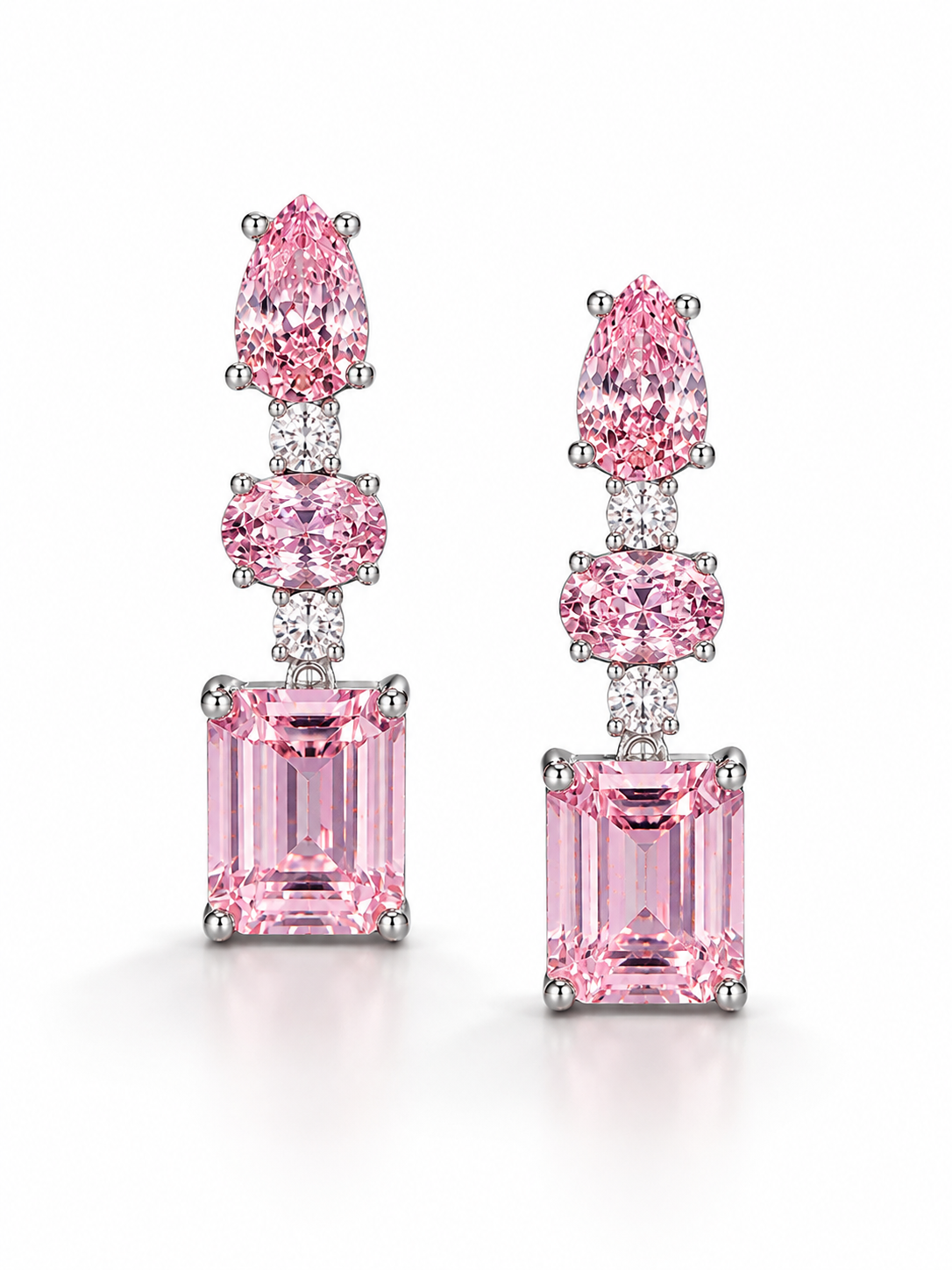Pink Emerald-Cut Drop Earrings