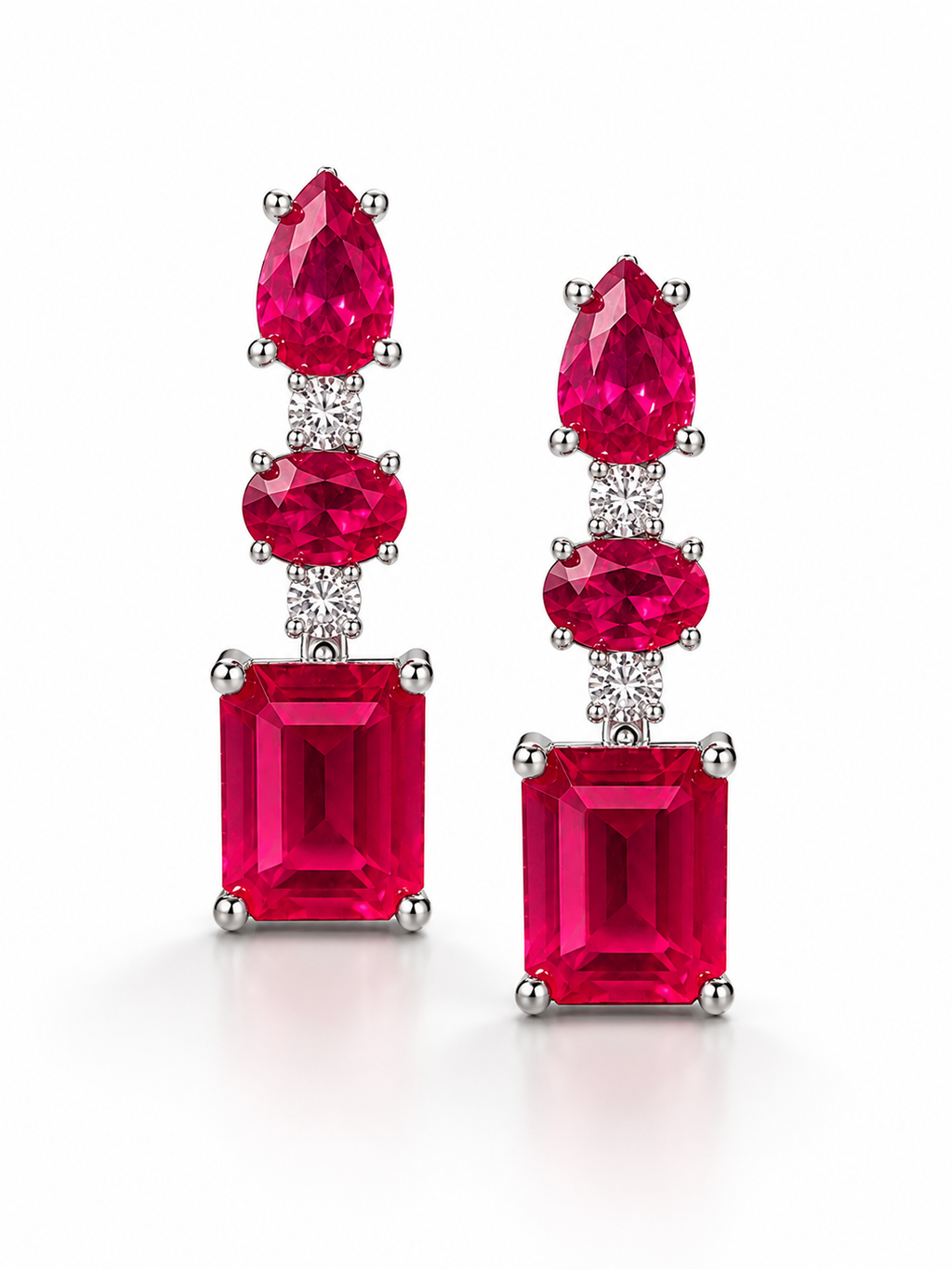 Magenta Emerald-Cut Drop Earrings