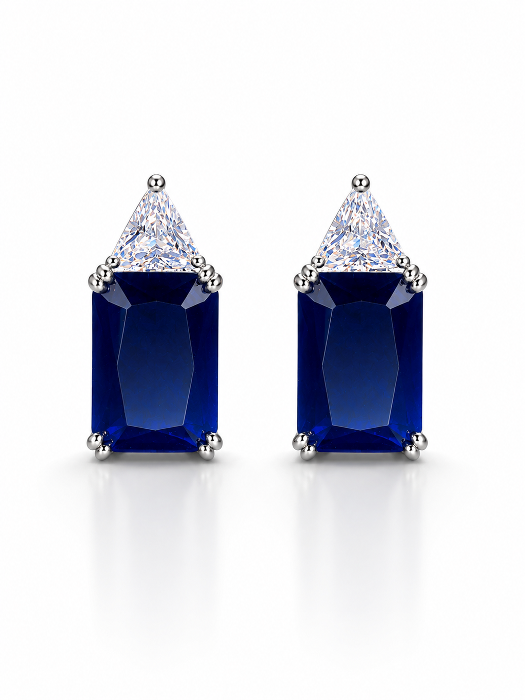 Blue Emerald Cut Statement Stud Earring