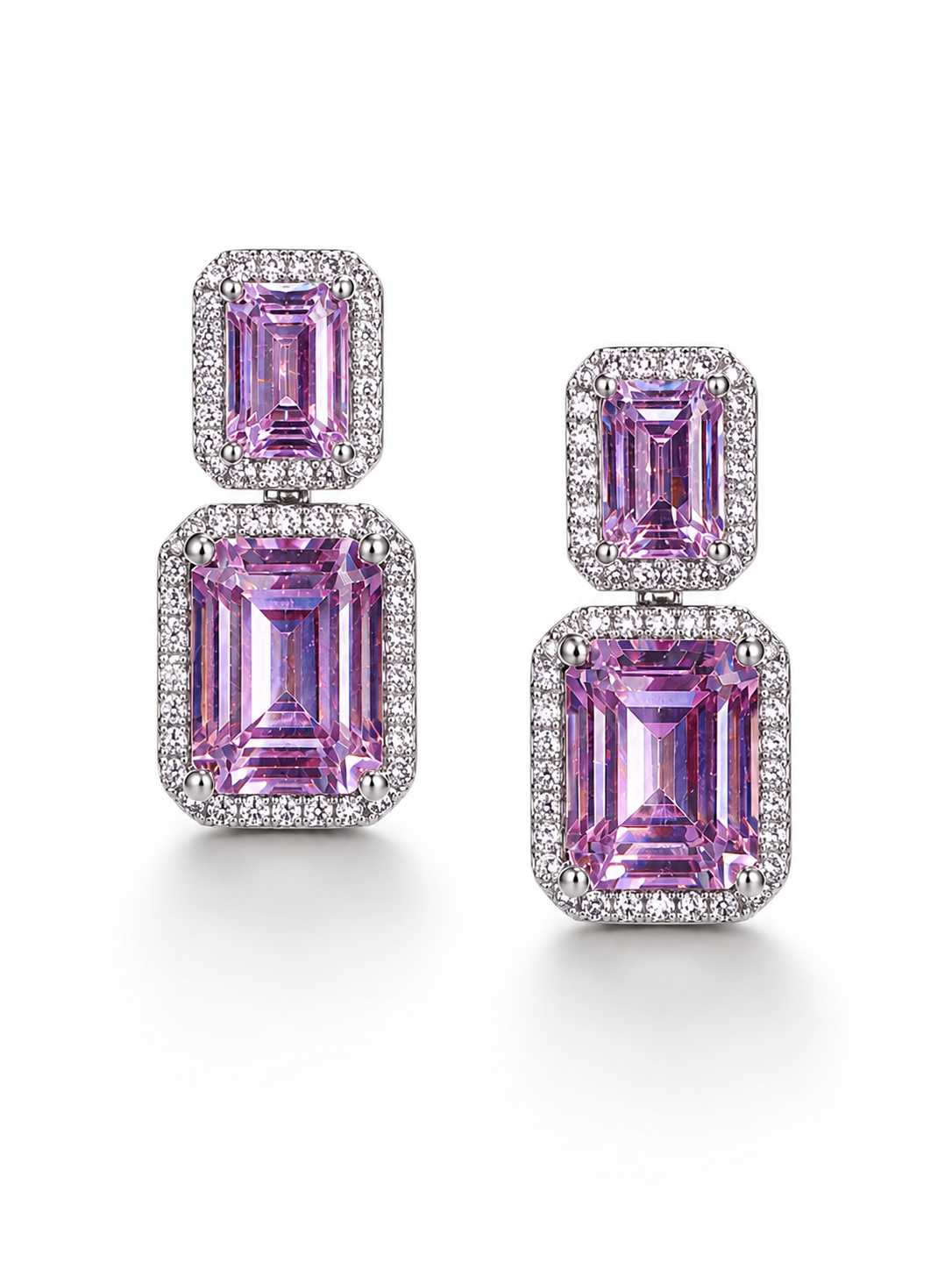 Purple Emerald cut double stone Earrings
