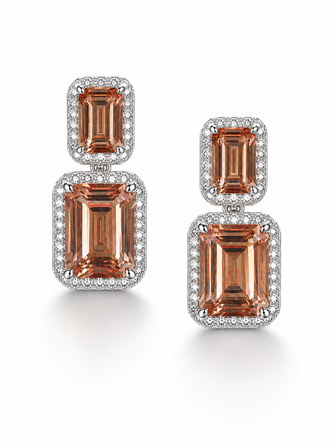 Champagne Emerald Cut Double Stone Earrings