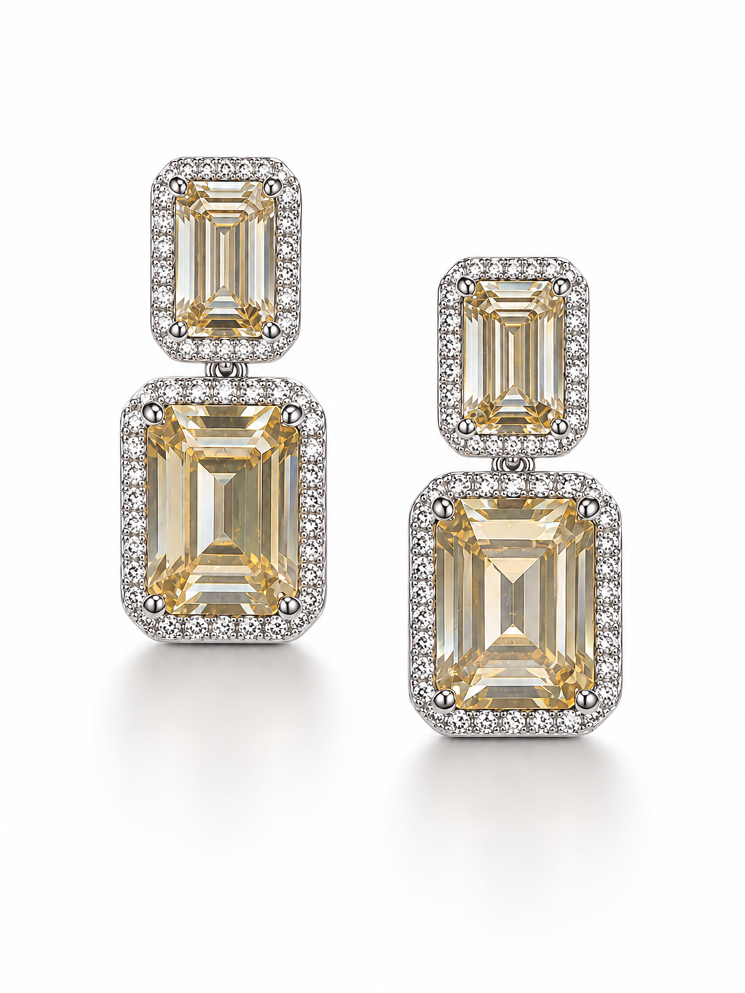 Yellow Emerald Cut Double Stone Earrings