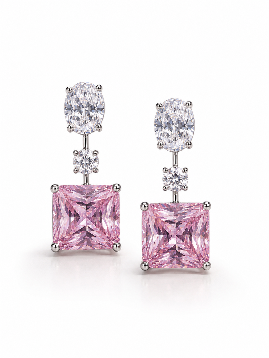 Pink princess cut Drop Earrings