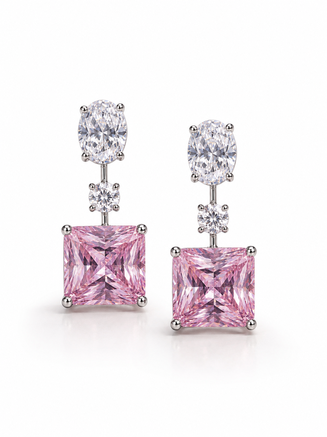 Pink princess cut Drop Earrings