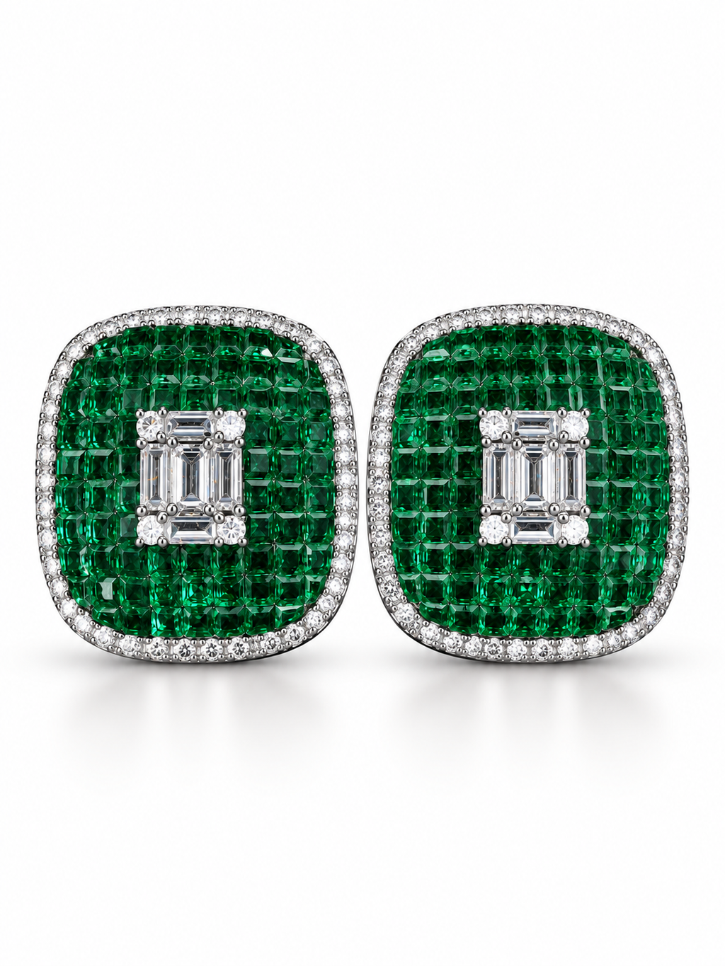 Emerald Luxe Cushion Statement Stud Earrings