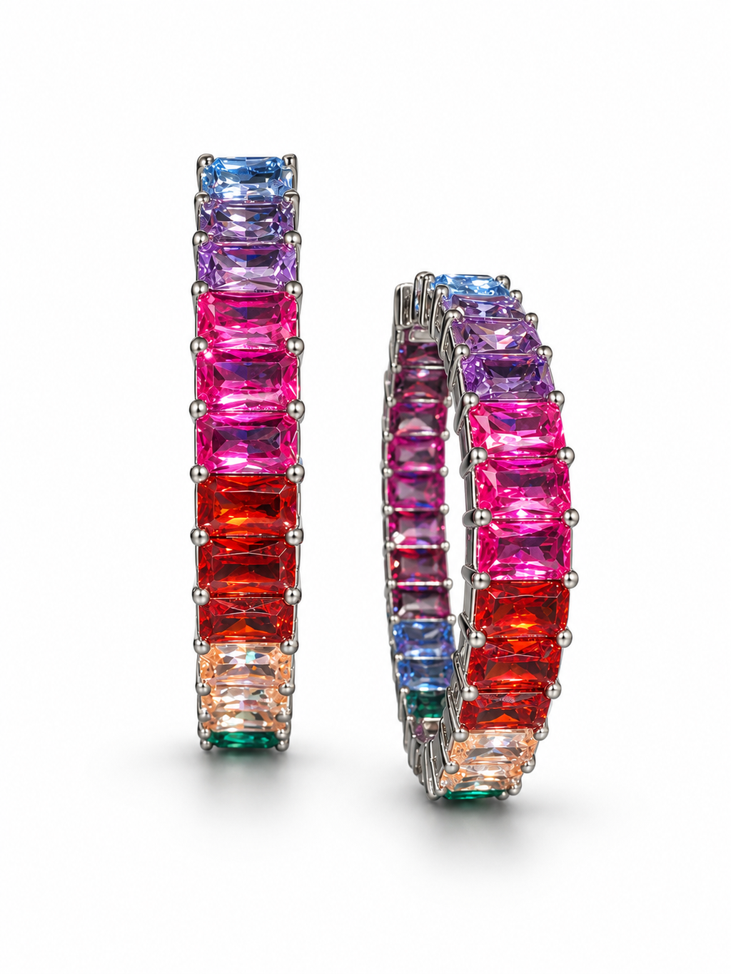 Rainbow Baguette CZ Hoops
