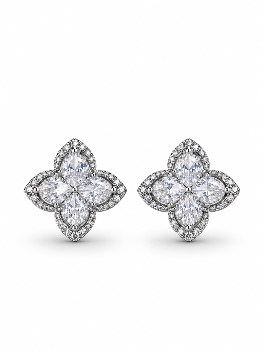 Clover Pear-Cut CZ Statement Stud Earrings