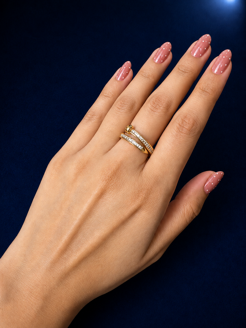 Double-Band Baguette Crossover Ring