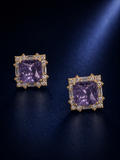 Purple Cushion Cut CZ Halo Statement Stud Earrings