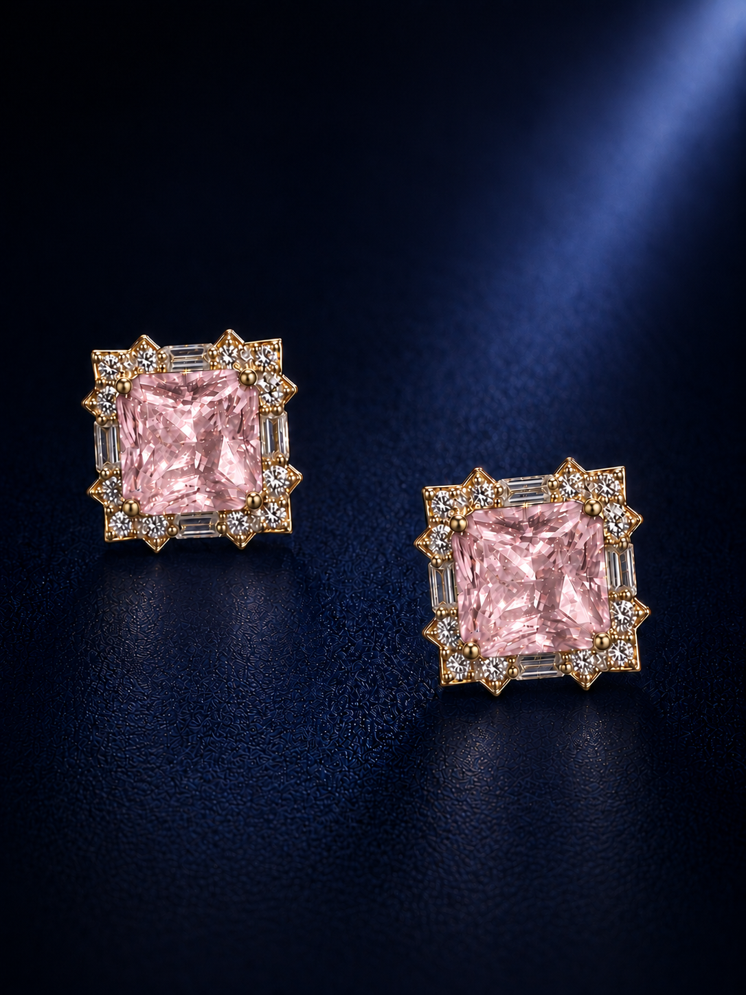 Pink Cushion Cut CZ Halo Statement Stud Earrings
