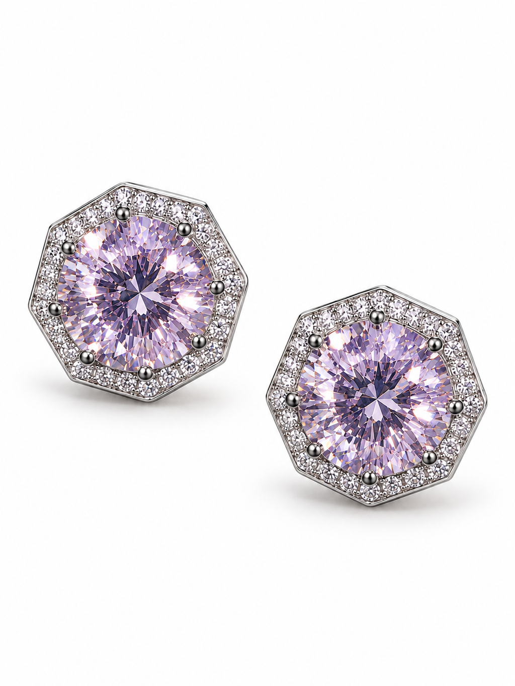 Elevated Octagon Halo CZ Statement Stud Earrings
