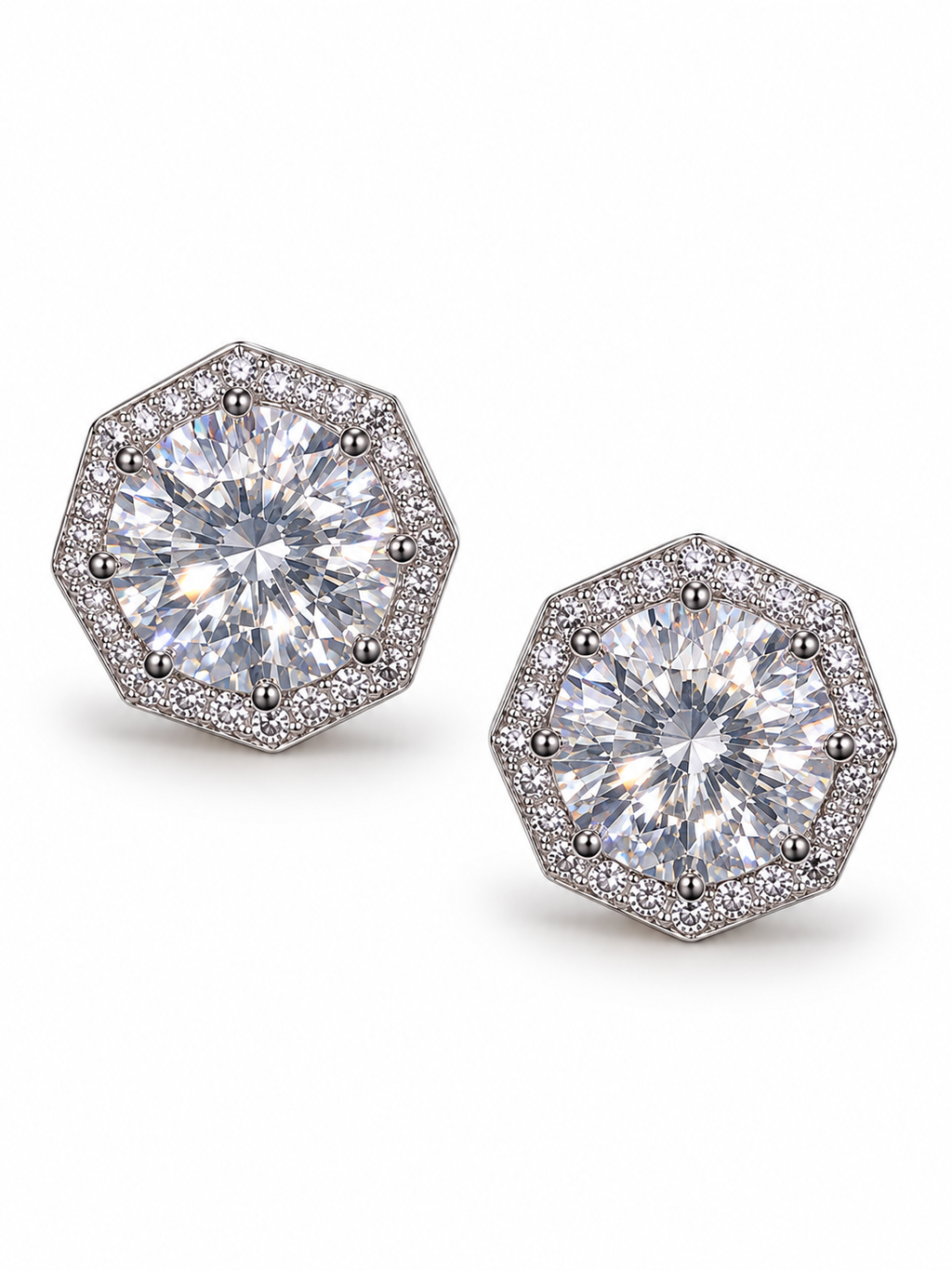 Elevated Clear Octagon Halo CZ Stud Earrings