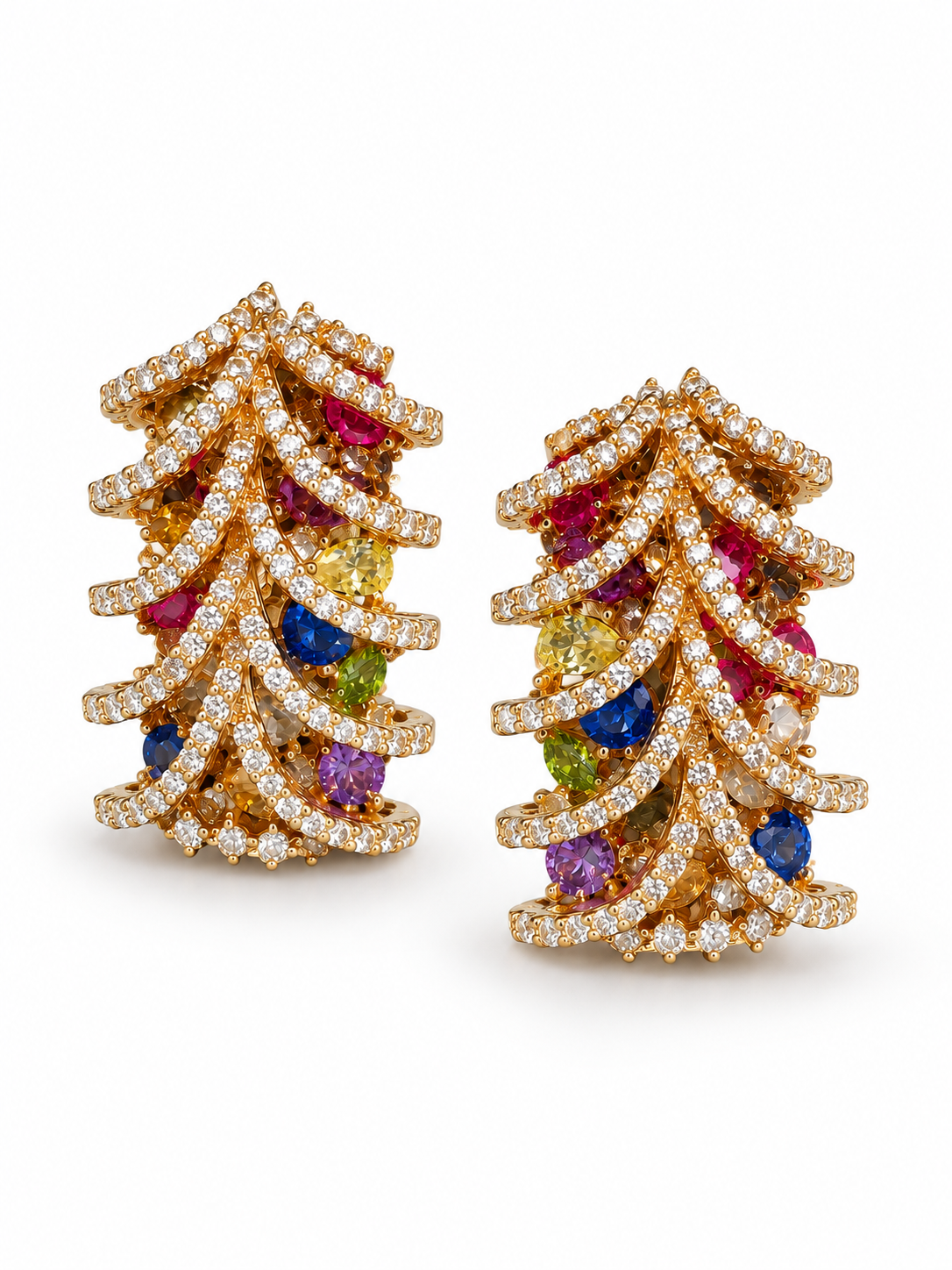 Cascading Pavé Multicolour Statement Stud Earrings