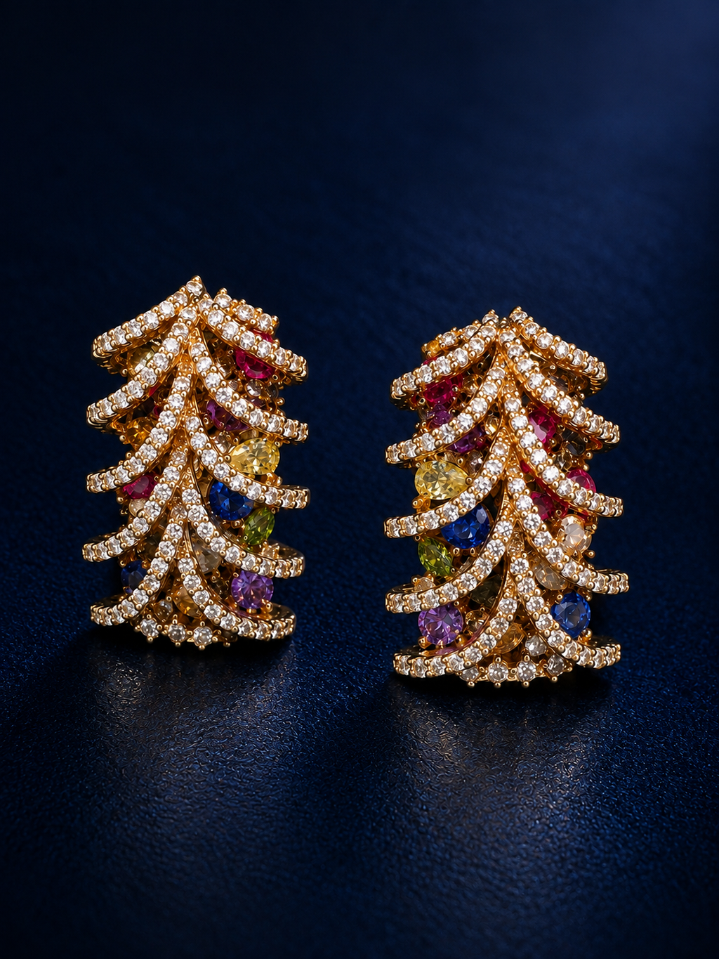 Cascading Pavé Multicolour Statement Stud Earrings