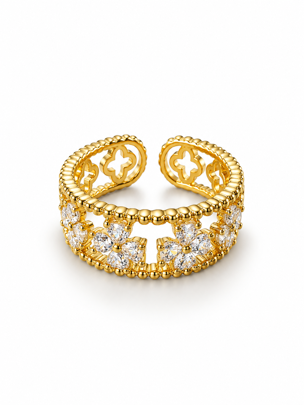 Floral Pavé Open Adjustable Cuff Ring