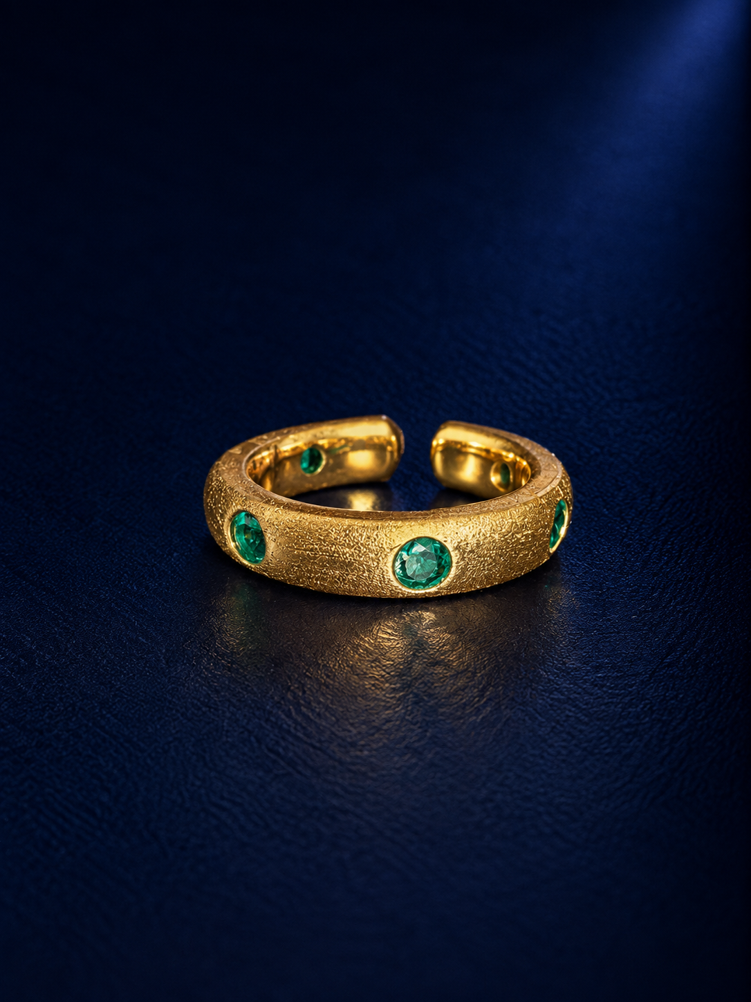 Textured Green Stone Open Cuff Ring