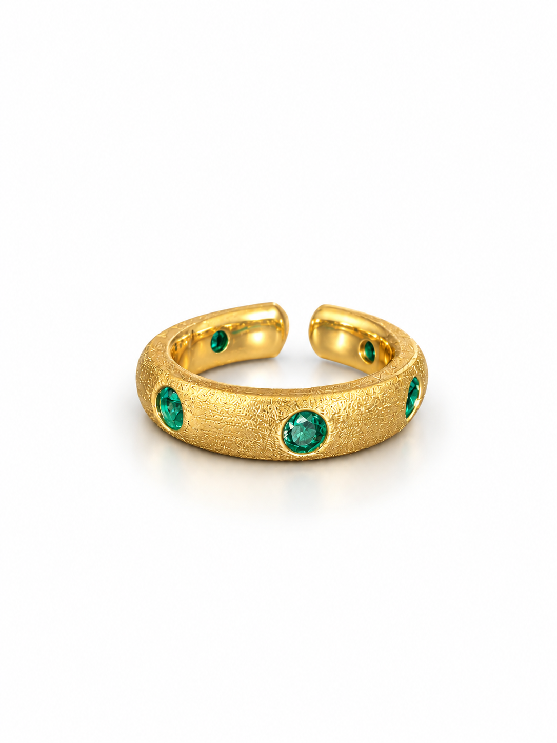 Textured Green Stone Open Cuff Ring